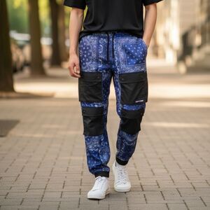 NWT EPTM Men’s The Perfect Example Blue Black Bandana Pants - Size Medium/32